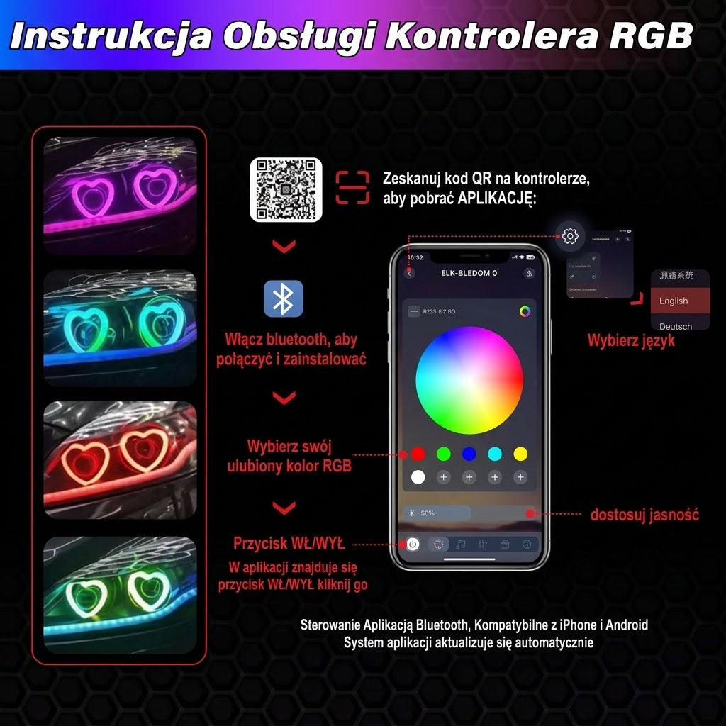 Dynamiczne Ringi LED w Kształcie Serca ze sterowaniem RGB Bluetooth